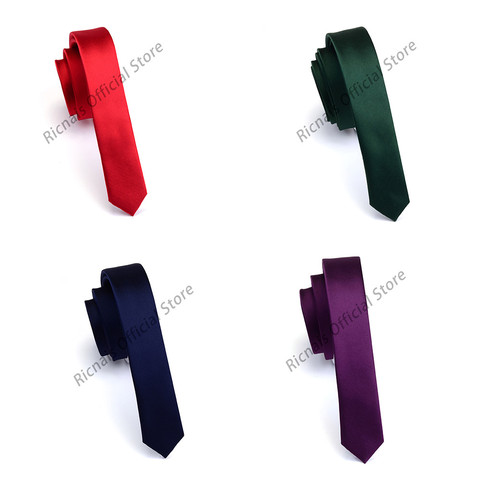 Ricnais Fashion 3.3cm Slim Silk Tie Red Green Solid Skinny Necktie For Men Party Wedding Casual Neck Ties Accessories Gifts ► Photo 1/6