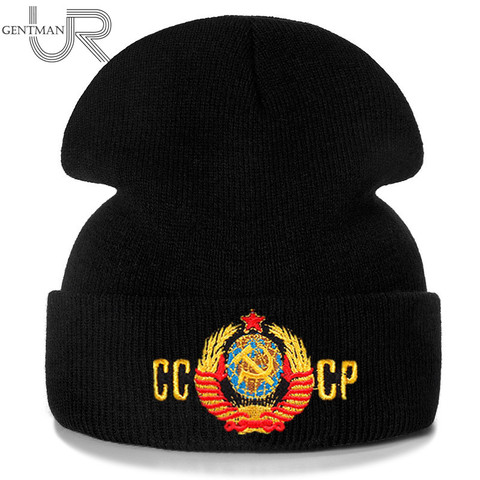New Unisex Soviet National Emblem Beanie Casual Winter Hat For Men Women Warm Knitted Hat Solid Color CCCP Beanie Hat ► Photo 1/6