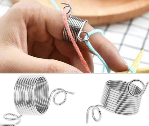 2 Size Ring Type Knitting Tools Finger Wear Thimble Yarn Spring Guides Stainless Steel Needle Thimble Sewing Accessories ► Photo 1/6