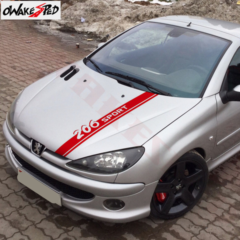 For-Peugeot 206 Car Body Hood Bonnet Stripes Stickers Vinyl Decals Racing Sport Styling Auto Engine Cover Decor Stickers ► Photo 1/6