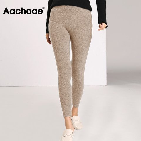 Aachoae Autumn Winter Women Leggings 2022 Solid Casual Slim Pants Trousers High Waist Sportwear Ladies Ankle Length Leggings ► Photo 1/6