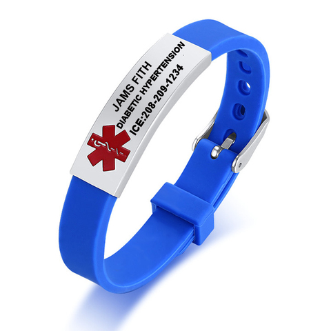 Medical Alert ID Bracelet For Kids Men Women Personalized Diabete ICE Silicone WristBand Type 2 Custom Engraved ► Photo 1/6