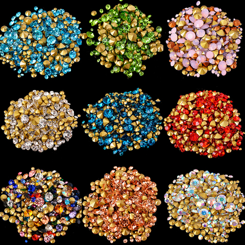 1.2-5mm mix cone round pointed back crystal rhinestone glass strass chatons Gem stone Nail art decorations jewelry making beads ► Photo 1/6