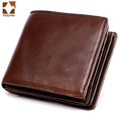 Men Wallet cow leather Original genuine leather Male cartera hombre Rfid Blocking Coin Purse FlipID Card Holder Hidden Pocket ► Photo 1/6