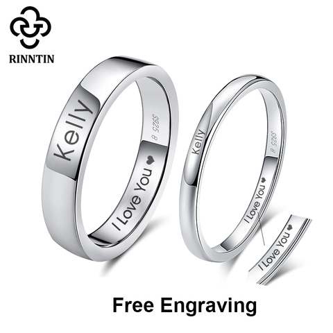 Rinntin 925 Sterling Silver DIY Engraved Simple Couple Name Rings Lovers Personalized Custom Bands Anniversary Jewelry Gifts RSR ► Photo 1/6
