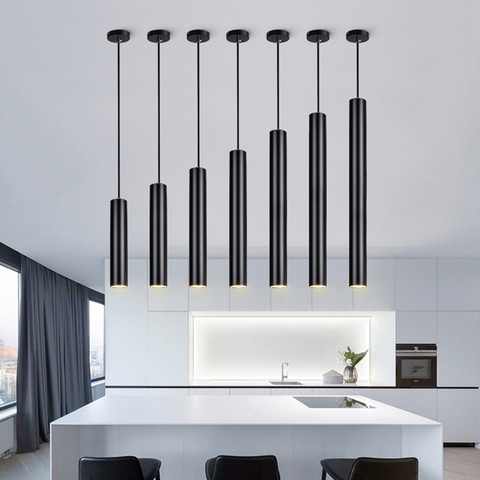 Dimmable LED Pendant Light Long Tube lamp Cylinder Pipe Hanging Lamps Kitchen Island Dining Room Cord Pendant Light Kitchen Lamp ► Photo 1/6