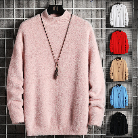 Sweater Men's 2022 Winter Mink Cashmere Pullovers Casual O Neck Soft Warm Jumper Autumn Mohair Sweaters Pull ► Photo 1/6