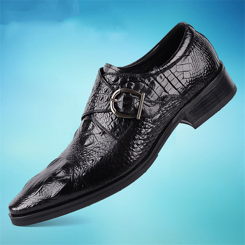 Fashion Men's Crocodile Grain Leather Dress Shoes Man Casual Pointed Toe Oxfords Mens Lace-Up Business Office Oxford Shoes ► Photo 1/6