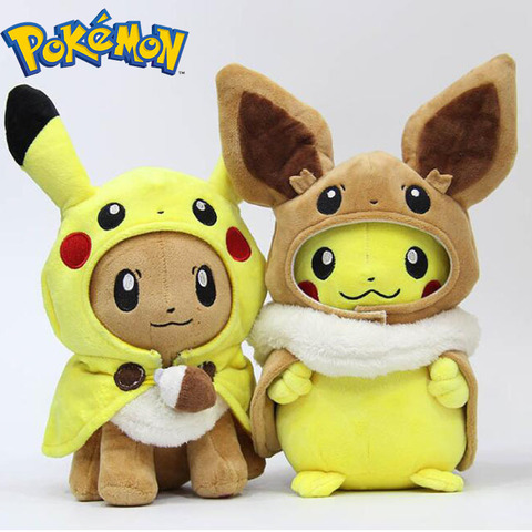 TAKARA TOMY Pokemon plush toys Pikachu Cosplay Eevee Plush Stuffed Dolls Eevee with Cloak Cos Pikachu Toy Kids Gift ► Photo 1/6