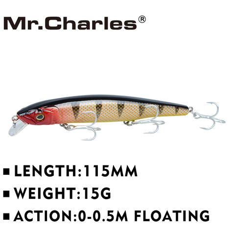 Mr.Charles CMC033 Fishing Lures 115mm/15g 0-0.5m Floating Super Sinking Minnow Hard Baits Crankbait Leurre Wobbler ► Photo 1/6
