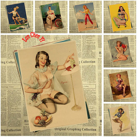 War II Sexy Pin Up Girl Poster Home Room Wall Sticker Kraft Paper Posters and Prints Art Wall Decor ► Photo 1/6