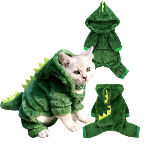 Pet Cat Dog Dinosaur Costume Warm Fleece Kitten Puppy Four-Legged Dino Cosplay Suit Cats Clothing Jumpsuits ► Photo 1/6