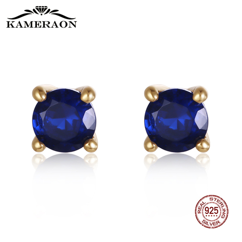 Women's Small Stud Earrings Silver 925 Earrings With Sapphire Natural Blue Stones Fine Fashion Korea Jewelry ► Photo 1/6