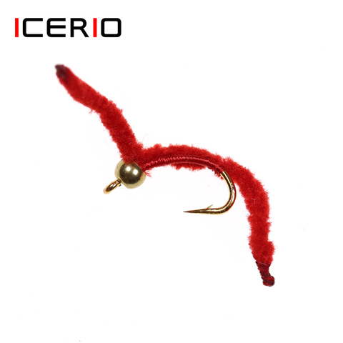 ICERIO 12PCS Bead Head San Juan Worm Trout Crappie Fishing Fly Artificial Lures Earth Worm #16 ► Photo 1/5