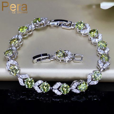 Pera Unique Design Olive Green Cubic Zirconia Stone 925 Sterling Silver Jewelry Fashion Women Party Charm Bracelet for Gift B096 ► Photo 1/6