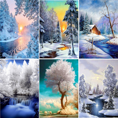 Huacan Full Square Diamond Painting Cross Stitch Landscape 5D DIY Diamond Embroidery Mosaic Rhinestones Kits Winter Needlework ► Photo 1/6