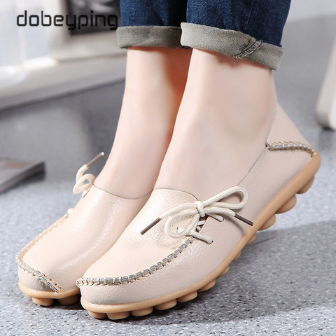 New Moccasins Women Flats 2022 Autumn Woman Loafers Genuine Leather Female Shoes Slip On Ballet Bowtie Women's Shoe Size 35-44 ► Photo 1/6