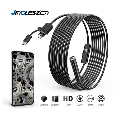 8mm Dual Lens USB Snake Inspection Camera Type C Borescope 2.0 MP HD Camera with 8 LEDs for Android Smartphone and Windows ► Photo 1/6
