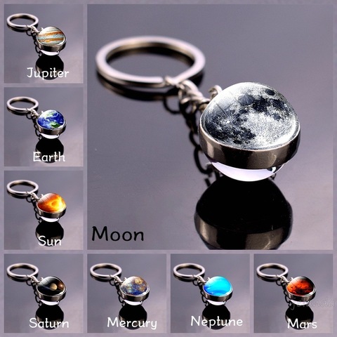 Solar System Planet Keyring Galaxy Nebula Space Keychain Moon Earth Sun Mars Art Picture Double Side Glass Ball Car Key Chain ► Photo 1/6