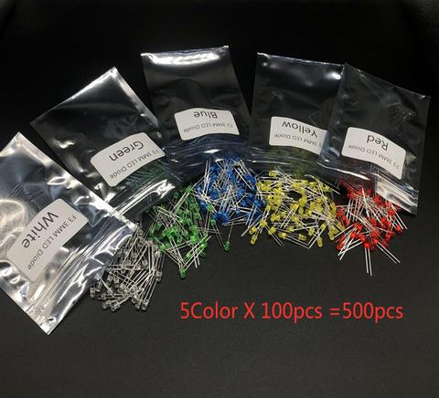 500Pcs/lot F3 3MM LED Diode Kit Mixed Color Red Green Yellow Blue White ► Photo 1/2