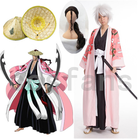 Bleach Cosplay 8th Division Captain Kyouraku Shunsui Cloak Unisex Pink Cape Shinigami Kimono Kurosaki Ichigo Black Top Pants ► Photo 1/6