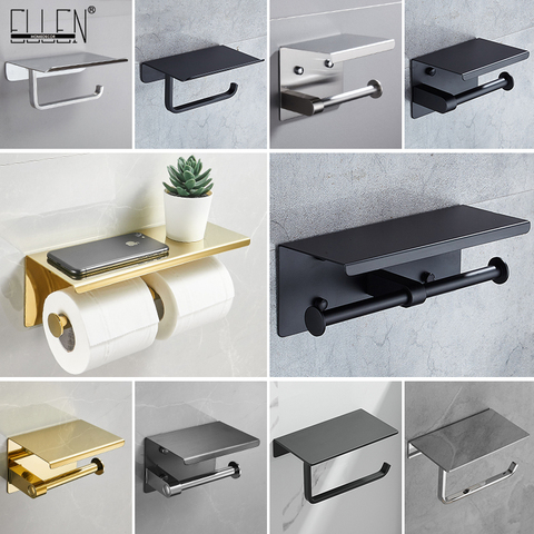 ELLEN Toilet Paper Holder Wall Mounted Black Tissue Paper Holder Gold Roll Holder With Phone Storage Bathroom accessories ELB86 ► Photo 1/6
