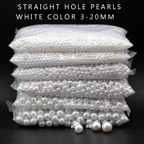 3mm-20mm straight holes white round Acrylic Sewing pearl spacer beads clothes headwear shoes bag craft beaded DIY Jewelry Making ► Photo 1/6