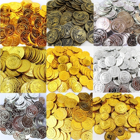 100Pcs Pirate Gold Coin Plastic Game Coin Denomination Coin Gems Kid Party Supplies Christmas Decoration Child Toys 2022 5w ► Photo 1/6