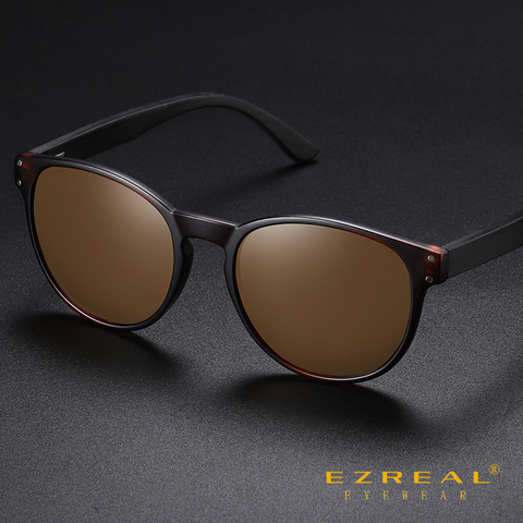 EZREAL Polarized Sunglasses Men Women S5091 Brand  Wooden Sunglasses Women Round frame Classic Sunglasses ► Photo 1/6