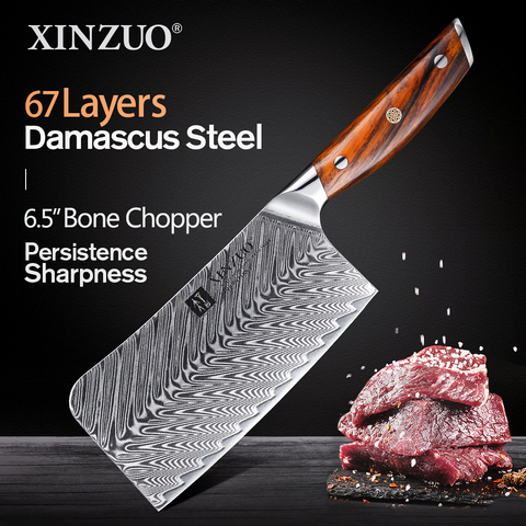 XINZUO 6.5'' Bone Chopper Knife High Carbon Damascus Steel Kitchen Knife Multifunctional Cooking Knives Cleaver Bone Cutter ► Photo 1/6