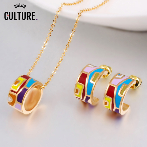 New Brand Exclusive Color Costume Enamel Jewelry Sets for Women Elegant Classic Enamel Jewelry Mother Gift(Necklace, Earring) ► Photo 1/6