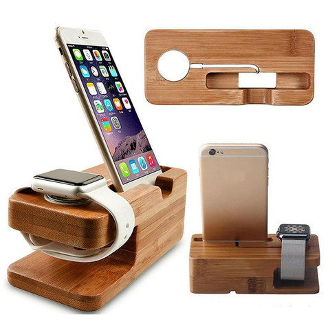 Wooden Charging Dock Station for Mobile Phone Holder Stand Bamboo Charger Stand Base For Apple Watch and For iphone ► Photo 1/6
