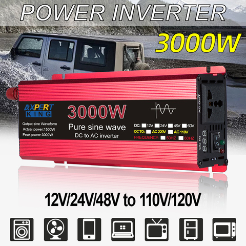 Pure Sine Wave inverter 12V/24V to AC 110V 220V 1600W/2200W/3000W Voltage transformer Power Converter solar inverter LED display ► Photo 1/6