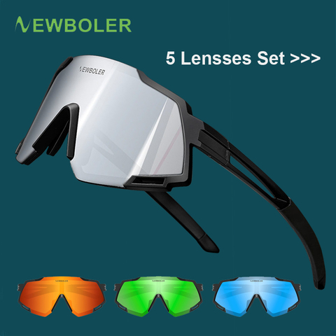 NEWBOLER 5 Lensses Cycling Sun Glasses Polarized MTB Road Bike Eyewear Outdoor Sport Sunglasses Bicycle Goggles For Man Women ► Photo 1/6