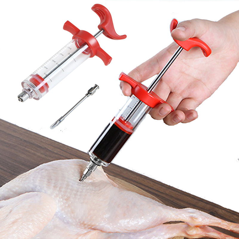 BBQ Grill Stainless Steel Meat Marinade Injector Flavor Needle Cooking Syringe 