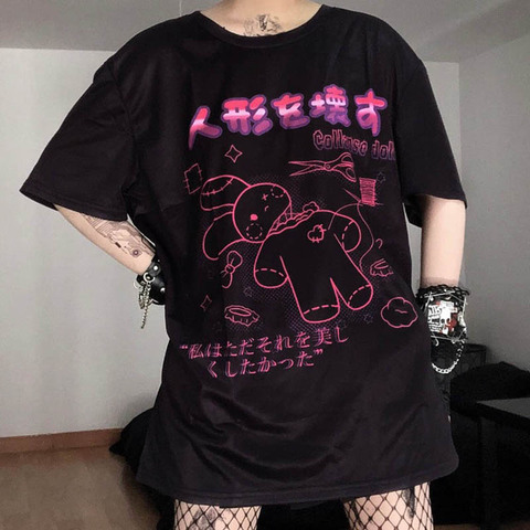 футболка Harajuku bunny Print Black Crop Women T-shirts Goth Streetwear Short Sleeve Top Tee Female Kawaii y2k mujer gothic kpop ► Photo 1/6