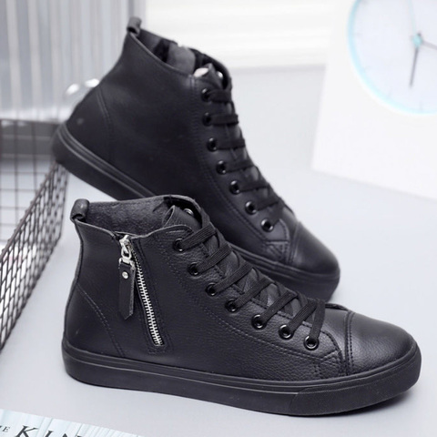 Unisex leather boots women zipper luxury brand ankle boots girls student school autumn shoes 2022 stiefeletten damen leder ► Photo 1/6