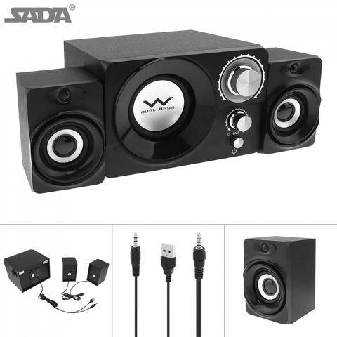 SADA S-20 2.1 Mini Black 11W Wooden Subwoofer Portable Music USB Computer Speaker with 3.5mm Audio Plug for Desktop / TV / PC ► Photo 1/6