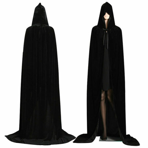Adult Halloween Velvet Cloak Cape Hooded Medieval Costume Witch Wicca Vampire Men Women Scary Costumes ► Photo 1/6