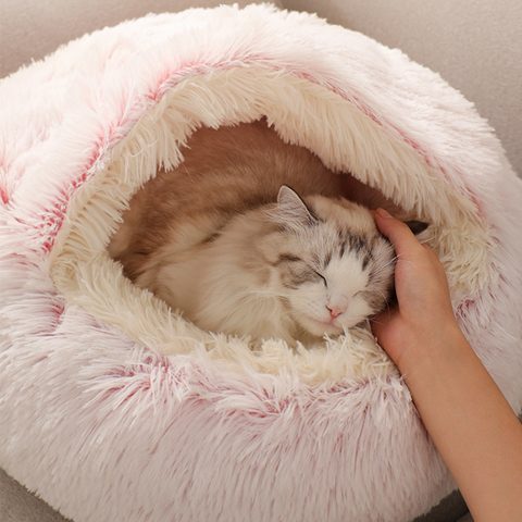 New Warm Dog Cat Bed Round Long Plush Cat's House Cave Pet Kitten Cushion Basket Sleepping Mat for Cats Small Dog Chihuahua Nest ► Photo 1/6
