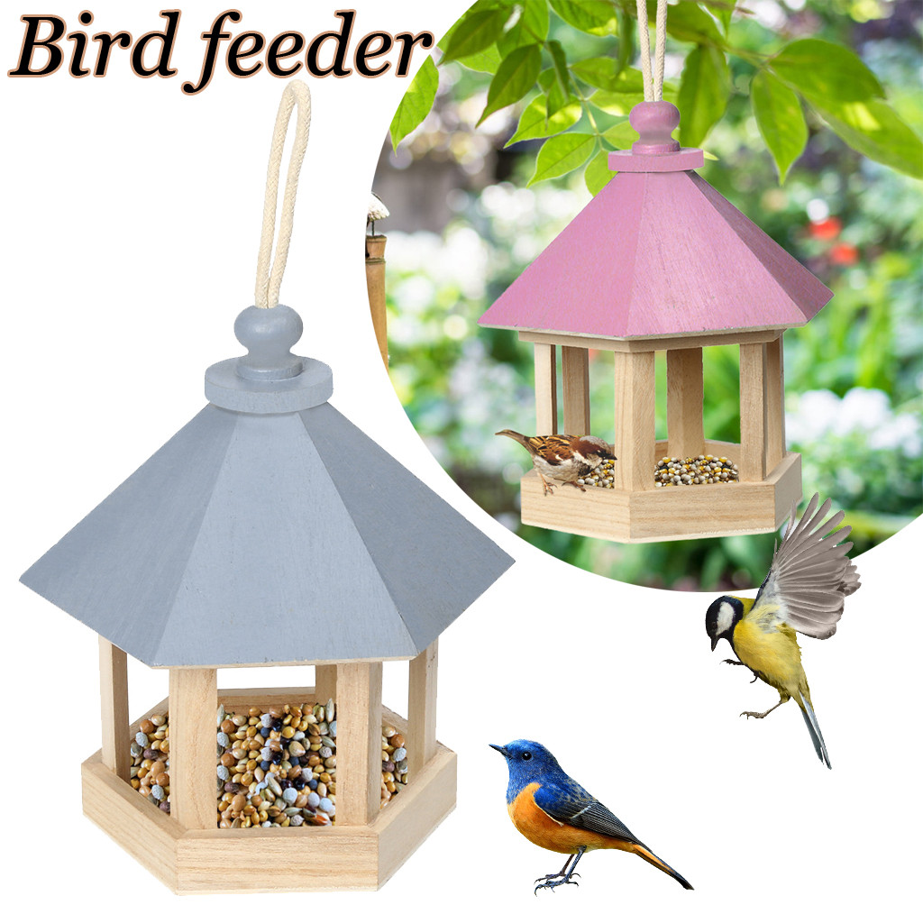 Hanging Outdoor Pet Bird Seeds Food Feeder Tree Yard Snacks Bucket Holder 