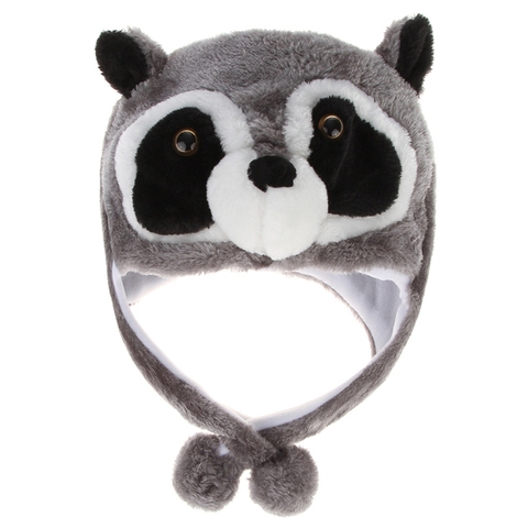 Unisex Winter Fuzzy Plush Raccoon Animal Hat with Pompom Long Straps Snow Ski Warm Earflap Beanie Cap Cosplay Costume ► Photo 1/6