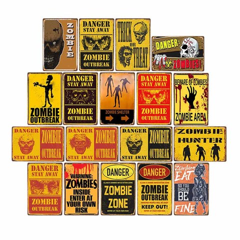 Danger Zombies Zone Retro Sign Metal Plaque Vintage Bar Pub Wall Decorative Plates Funny Poster Home Decor 20x30 CM ► Photo 1/6