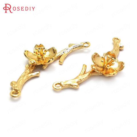 (37023)6PCS 35x13MM 24K Gold Color Brass 2 Holes Plum Flower Connect Charms Pendants High Quality Jewelry Making Supplies ► Photo 1/6