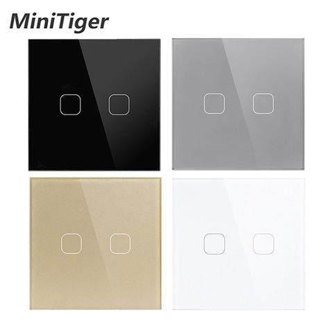 Minitiger AC220V, 2 Gang 1Way Light Wall Touch Screen Switch EU standard Touch Switch 4 Color Crystal Glass Panel Touch Switch ► Photo 1/6