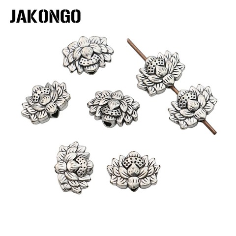 JAKONGO Antique Silver Plated Lotus Spacer Beads Vintage Loose Beads for Jewelry Making Bracelet Accessories DIY 8x12mm 20pcs ► Photo 1/6