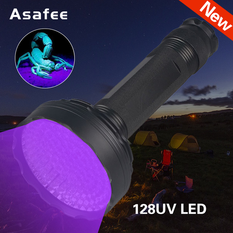 128 UV LED Blacklight UV Flashlight LED Powerful Ultraviolet Black Light Scorpion Pet Urine Stain Detector Purple UV Light Torch ► Photo 1/6