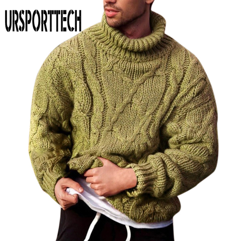 Turtleneck Knitted Pullovers Sweater Men Autumn Winter Oversize Braided Sweater Casual Solid Slim Fit Jumper Knitwear Pull Homme ► Photo 1/6