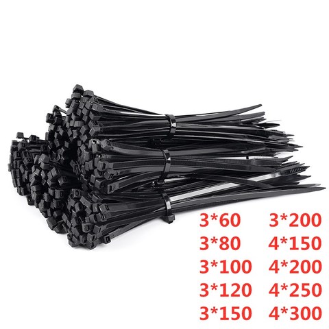 100 PCS Self-locking Plastic Nylon Tie  Black 3*100 3*200 Cable Tie Fastening Ring Cable Tie Zip Wraps Strap  Nylon Cable Tie ► Photo 1/6