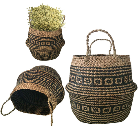 New 1pc Foldable Handmade Rattan Woven Flower Basket Seagrass Clothing Storage Basket Home Decoration Flower Basket ► Photo 1/6